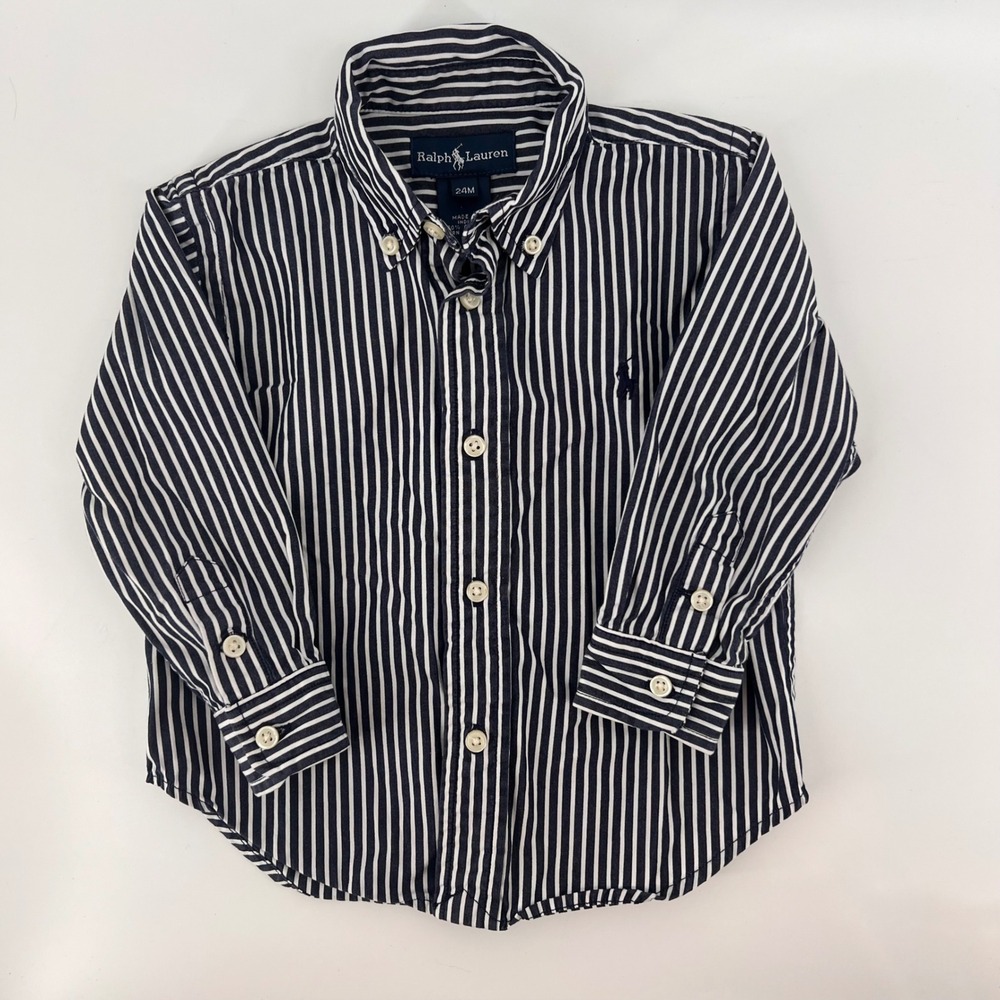 Ralph Lauren Toddler 24M Button Down Cotton Striped Navy Preppy Classic Shirt